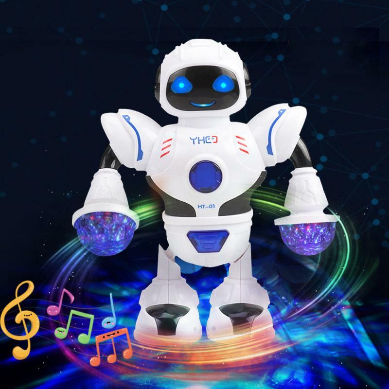 Robot de música brillante para niños, juguete educativo electrónico para caminar, bailar, Robot espacial inteligente, figura de Anime, regalo