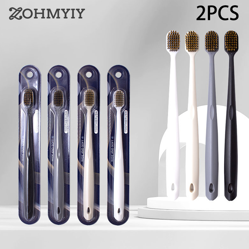 2Pcs Wide-Head Toothbrush Soft Eco Friendly Portable Fiber Brush Couple Toothbrush Oral Hygiene Care
