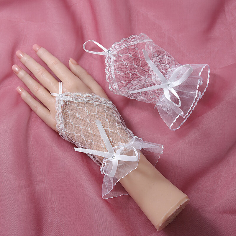 Mode Nieuwe Kant Mesh Witte Korte Vingerhandschoenen Trouwjurk Foto Accessoires Bruid Handschoenen