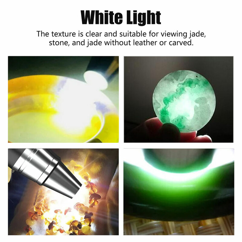 Mini linterna de 4 fuentes de luz, 365/395nM/blanco/amarillo, inspección de piedra de Jade, luz ultravioleta de detección de luz UV