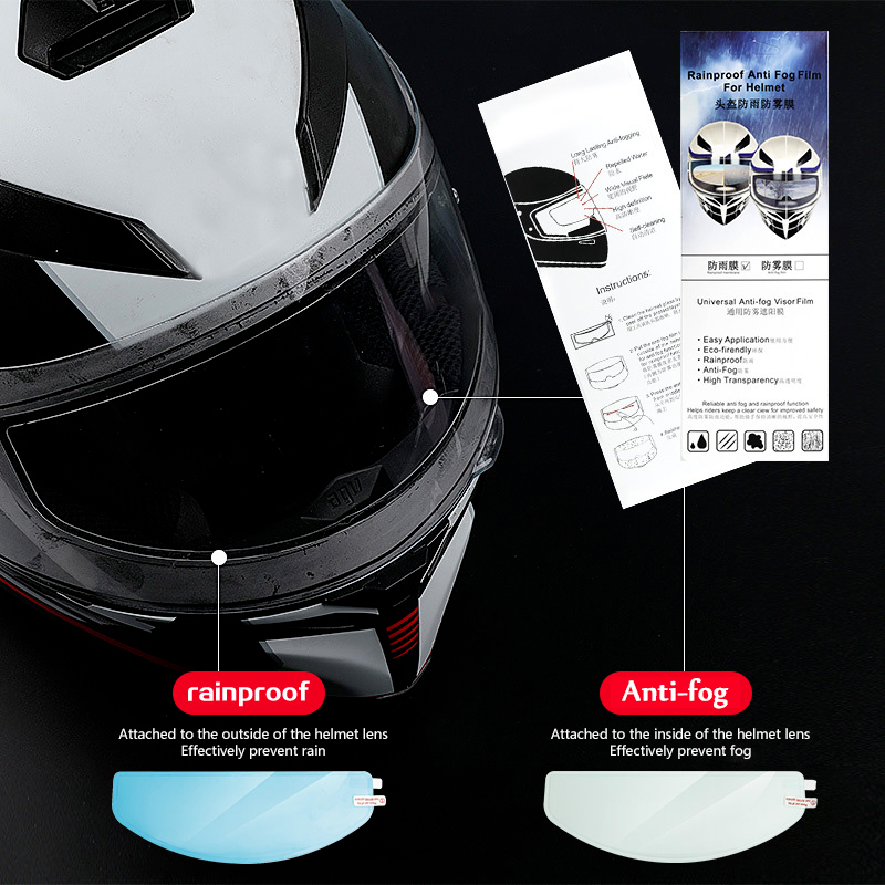Filme anti-fog para capacete de motocicleta, lente clara do capacete, impermeável, resistente à névoa, adesivo, condução de segurança, acessórios do capacete, 3 estilos