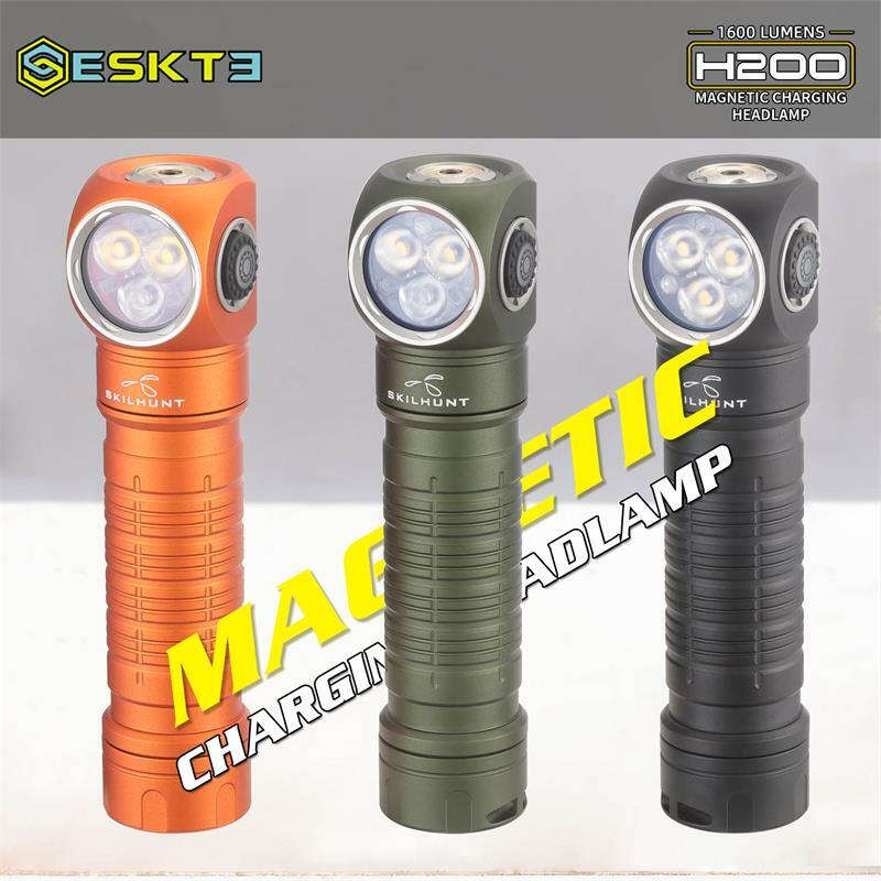ESKTE SKILHUNT-faro LED H200 para exteriores, lámpara con cuentas de 3 canales de dos colores (blanco/rojo), carga magnética USB 18650