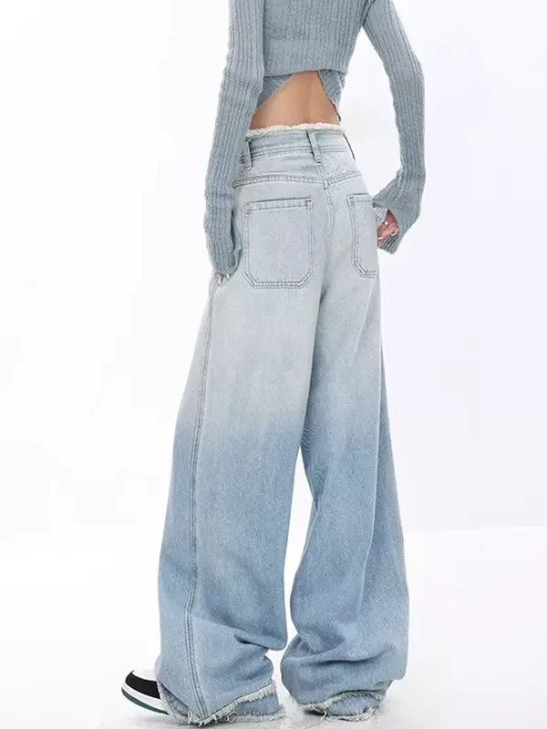 กางเกงยีนส์ทรงหลวมสำหรับผู้หญิง Y2k กางเกงยีนส์สไตล์ฮาราจูกุสุดสวยกางเกงยีนส์ไล่ระดับสีสไตล์วินเทจญี่ปุ่น2000s เสื้อผ้าแบบหลวมๆ2024