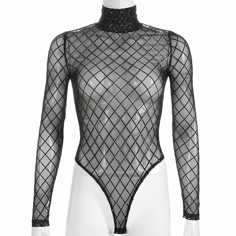Sexy Kristall Netzs Body Frauen Trikot Tops Mode Bodycon Bodysuit Sommer Frauen Mesh Sheer Sehen Durch Bodenbildung Tos