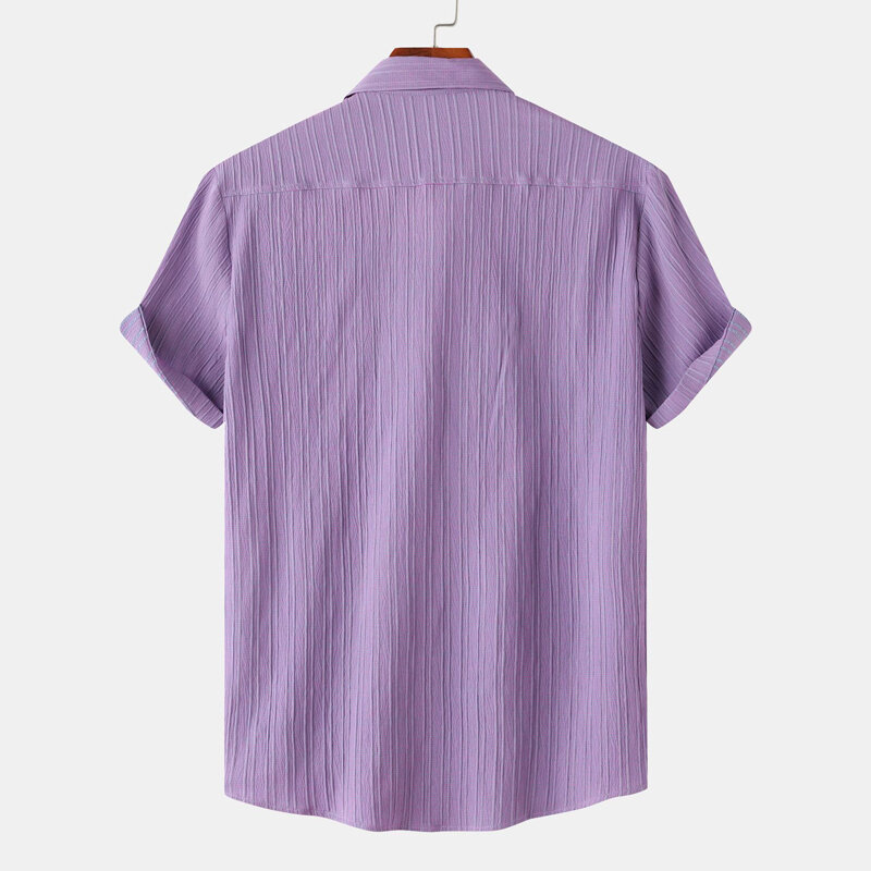 Purple Summer Cotton Linen Shirt Men 2024 Brand New Short Sleeve Beach Holiday Shirts Mens Casual Holiday Party Hawaiian Chemise