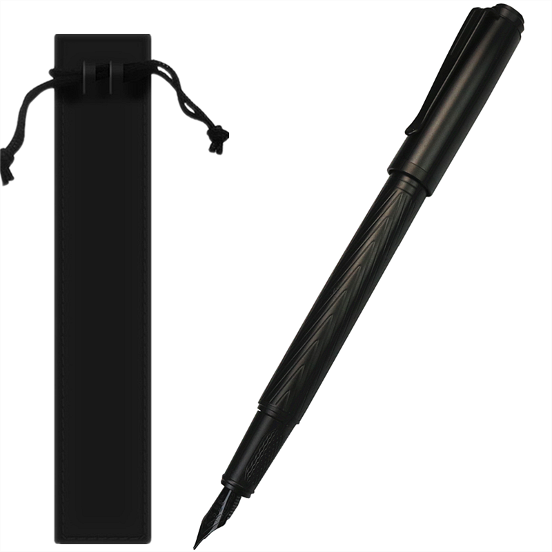 สีดำ Samurai คุณภาพสูง Fountain ปากกาสีดำป่าที่ยอดเยี่ยมไทเทเนียม Nib อุปกรณ์สำนักงานโรงเรียนเขียนหมึกปากกา