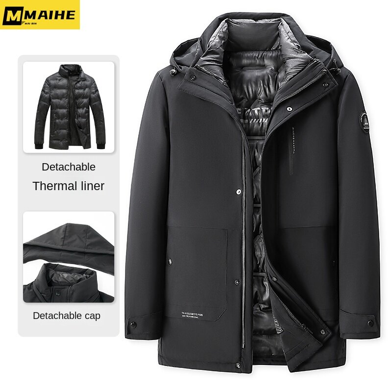 Зимняя хлопковая куртка для мужчин средней длины, теплая плотная куртка со съемной подкладкой, модная деловая мужская куртка