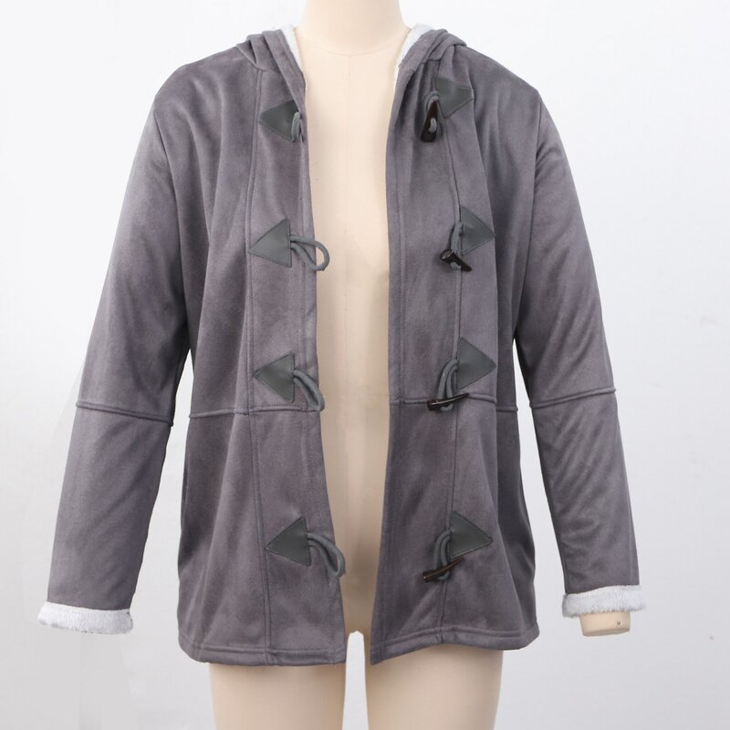여성용 긴 소매 더블 브레스트 루즈 재킷 코트, 주머니가 있는 코트, 플러스 사이즈, 회색, XXL, 겨울