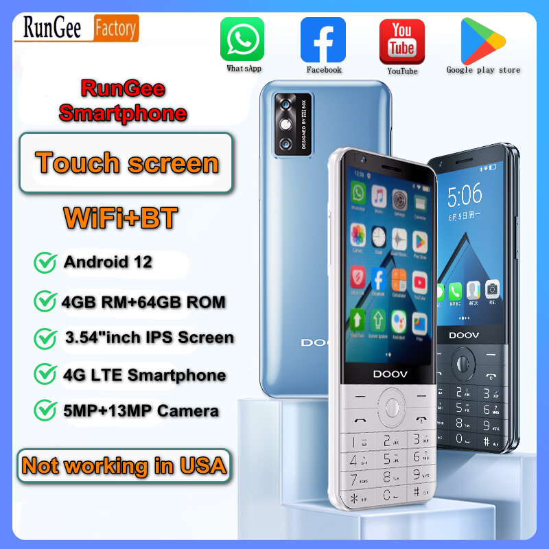 Rungee zello Pro Smart Touch Screen Phone Wifi 3.54 ''pollici 4GB 64GB Bluetooth 5.0 640*960 Google play store Phone PK Qin F22