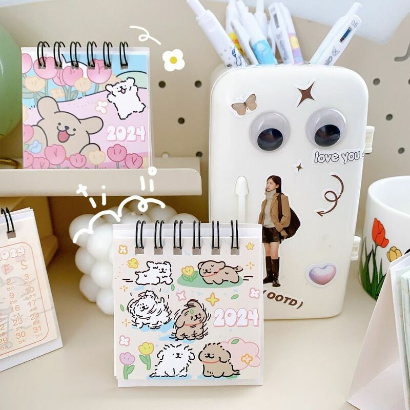 Cartoon Puppy Series Mini Desk Calendar 2024 Daily Organization 2024 Coil Calendar Coil Planner To Do List Table Calendar