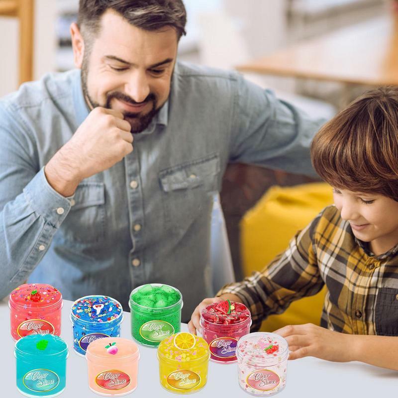 Arcilla de cristal transparente para niños y adultos, arcilla de gelatina suave para cortar frutas, DIY, masilla de cristal, juguetes para aliviar el estrés