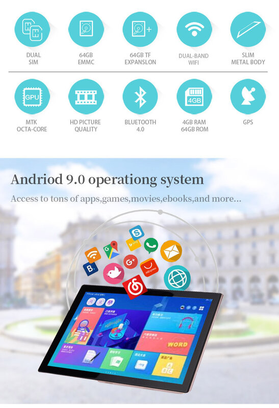 10-дюймовый планшет с восьмиядерным процессором, ОЗУ 8 Гб, ПЗУ 128 ГБ, Android 12, Wifi GPS Bluetooth