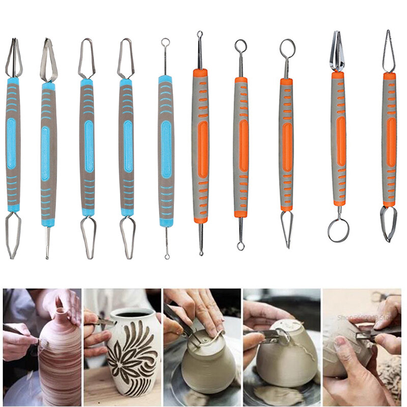 1Pcs Pottery Texture Tool Carving Knife Handmade DIY Plastic Handle Double Head Ring Carving Knife Clay Fine Carving Tool