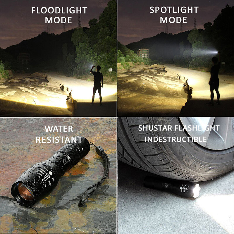 Shustar-Ultra Bright Lanterna LED, Lanterna de Acampamento, Luz Impermeável, Luz de Bicicleta Zoomable, Use 18650 Bateria, L2, V6, 5
