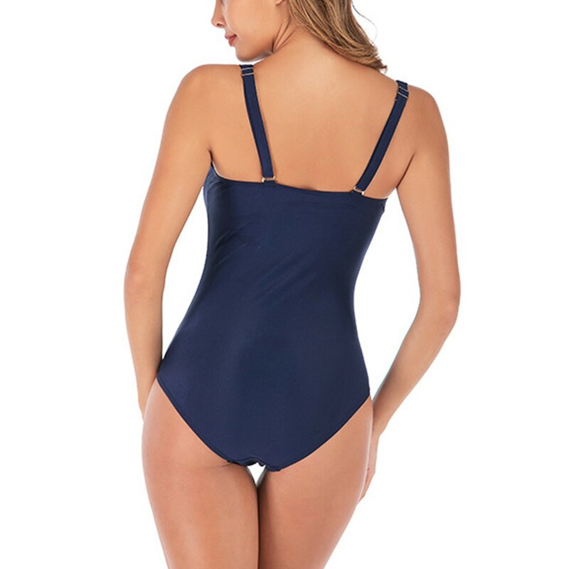 Damen neuer Badeanzug kausal einfarbig plissiert einteilig Badeanzug Mode hoch geschnittenen einteiligen Badeanzug verstellbaren Riemen Bikini
