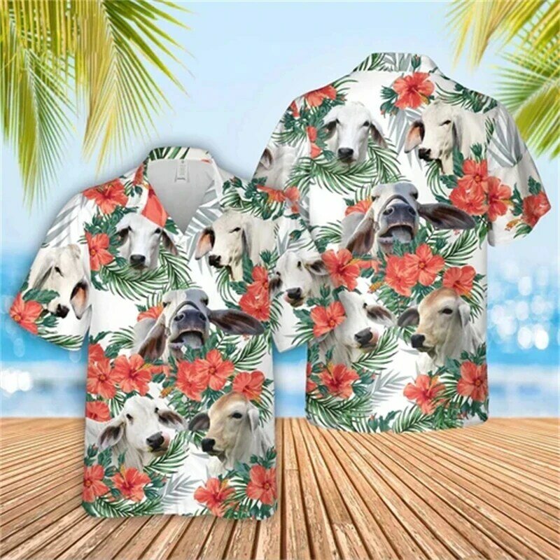 Kwiaty Koszule Dla Mężczyzn Animel 3d Nadruk Męskie Koszule Hawajskie Plażowe 6xl Krótki Rękaw Moda Topy Tee Shirt Mężczyźni Bluzki Camisa