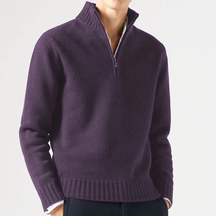 Camisola de lã de lã masculina de inverno de cashmere com zíper de gola alta quente pulôver de qualidade masculina magro