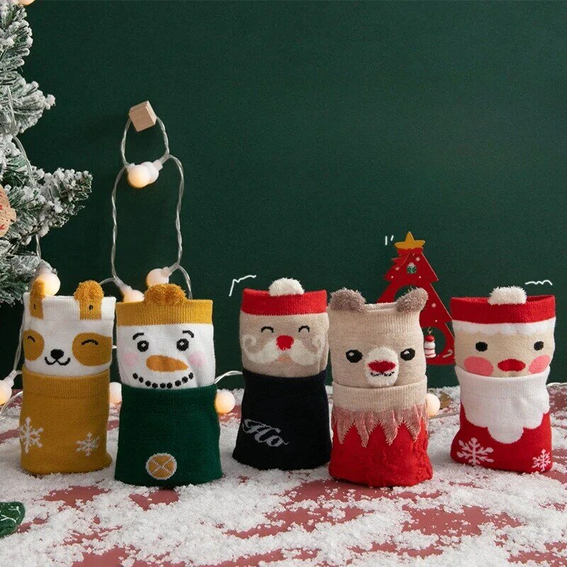 Chaussettes de Noël manquantes pour hommes, tube en coton, père Noël, arbre, flocon de neige, wapiti, neige, col rond, heureux, drôle