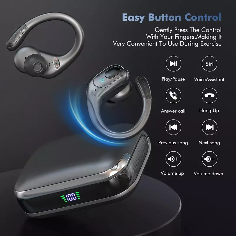 Headphone nirkabel TWS Bluetooth baru, Earphone musik Stereo pembatalan kebisingan tahan air panggilan HD untuk olahraga game iPhone