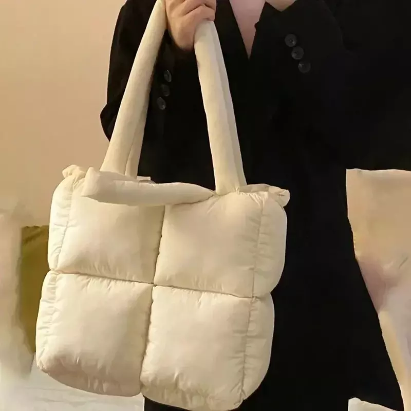 TOUB040 Designer Puffy Shoulder Bag para mulheres, espaço acolchoado, algodão para baixo, bolsa acolchoada de penas, grande capacidade