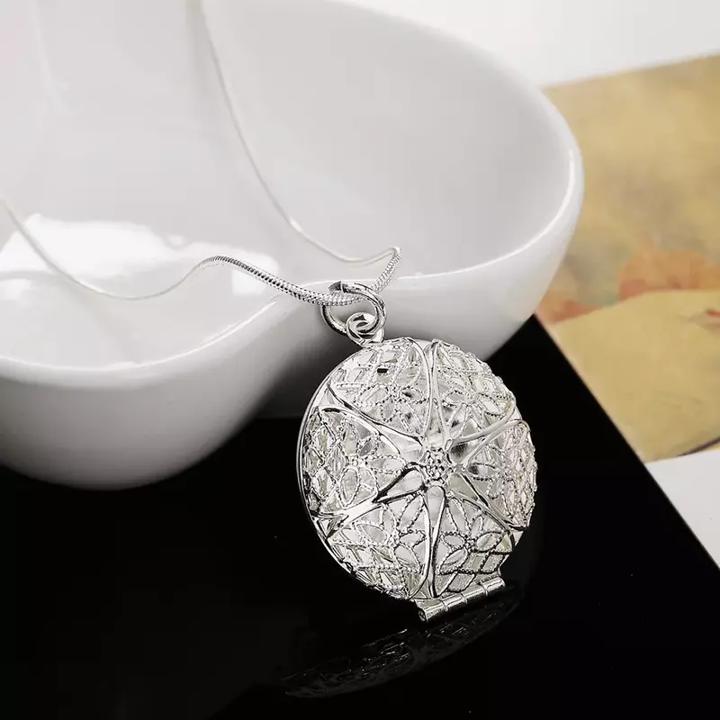 Lihong-collar con colgante de marco redondo para hombre y mujer, de Plata de Ley 925, joyería de compromiso de boda, regalo de moda