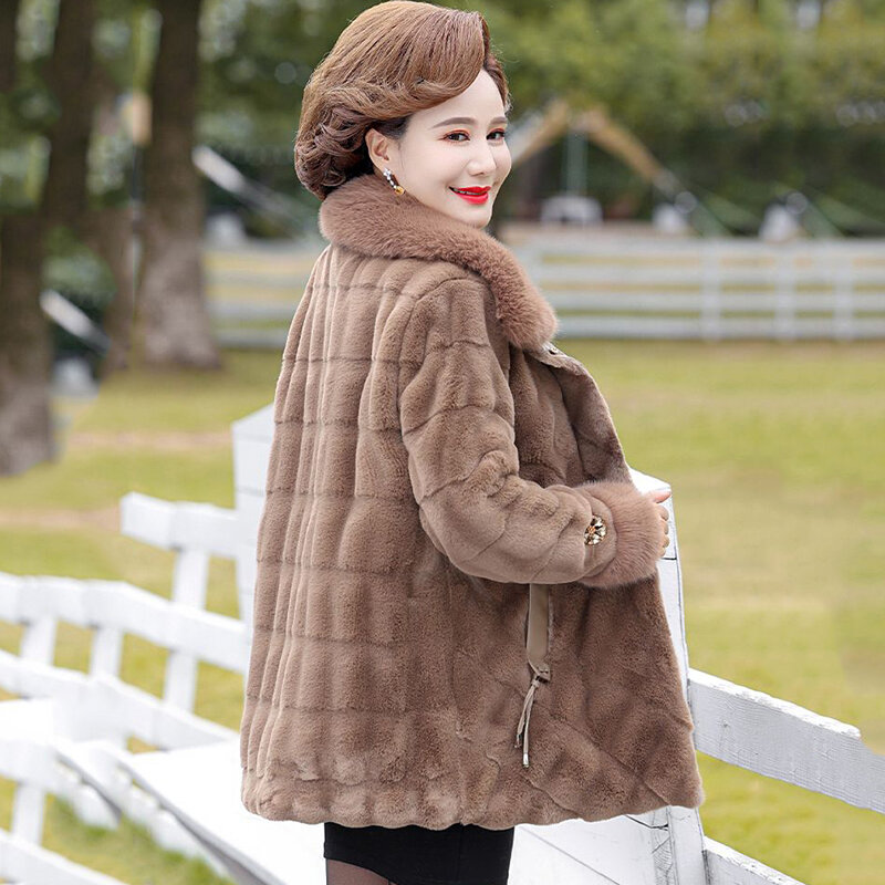 Jaqueta de pele acolchoada em algodão para mulheres, sobretudo solto, casaco espesso, tops quentes, casaco de pique, outono-inverno, 5XL, novo
