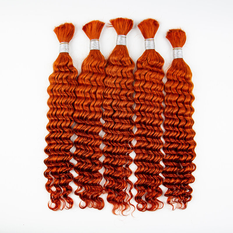 NABI-mechones de pelo trenzado de jengibre para mujer, extensión de cabello humano virgen rizado, onda profunda