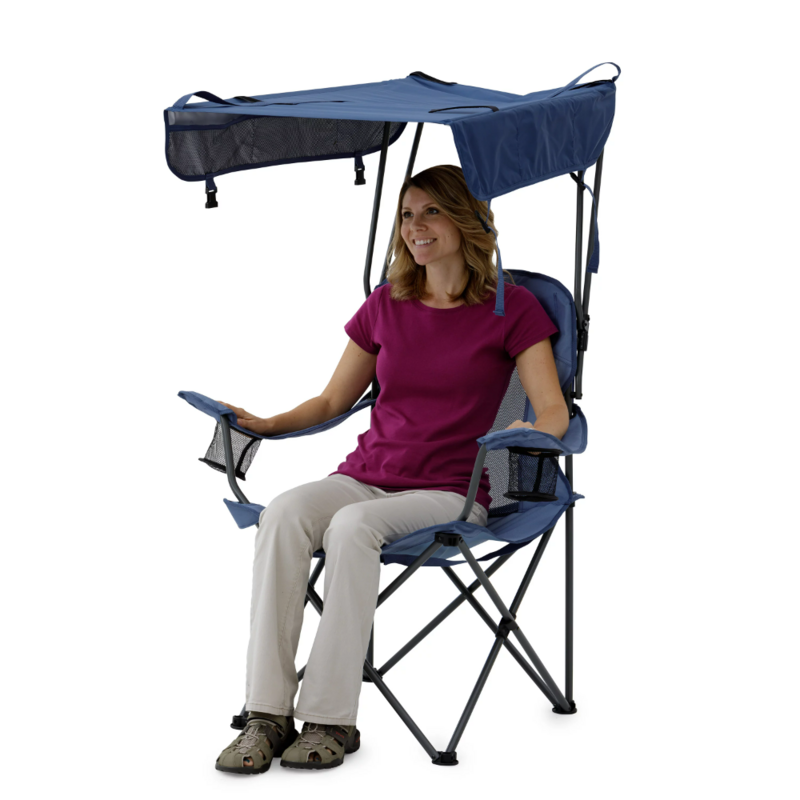 Sand Island Shaded Canopy Camping Chair with Cup HoldersOutdoor Portable Foldable Chair