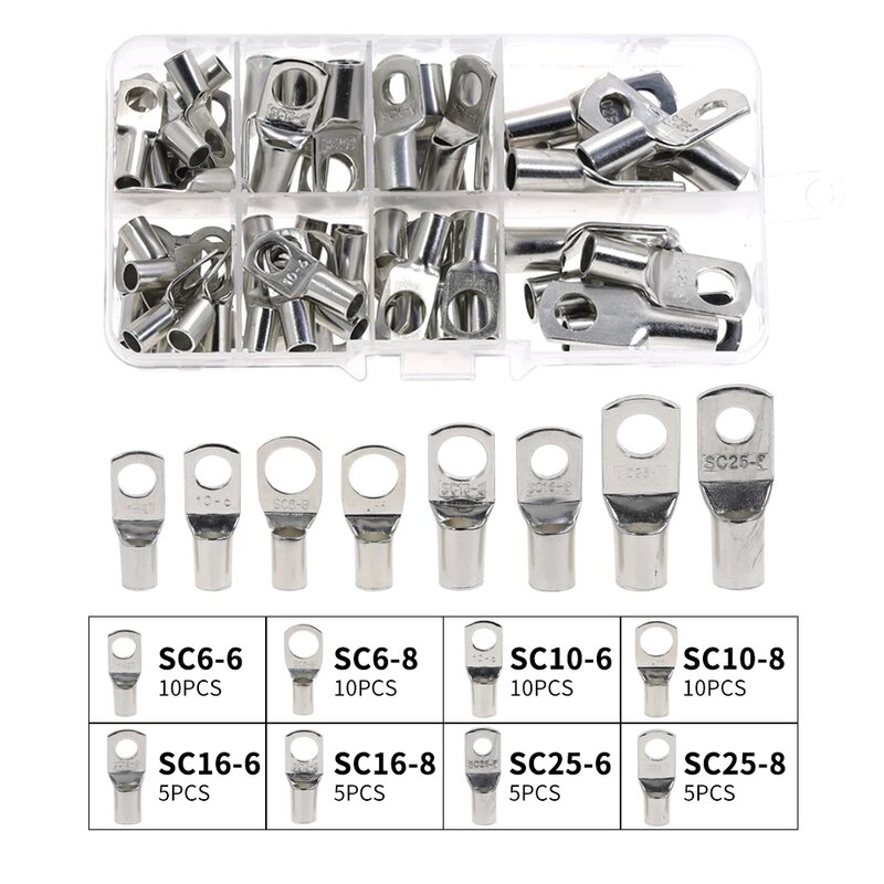 Connettori terminali a crimpare a freddo rotondi serie SC6-25 da 60 pezzi connettori a filo nasale in rame argento