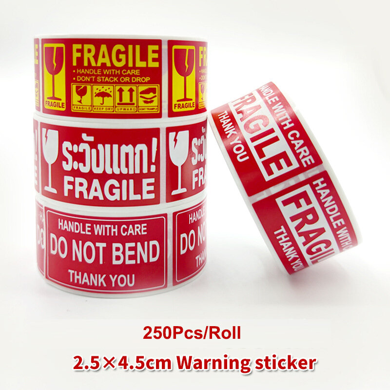 250 Stuks Waarschuwing Sticker Verzending Etiketten Stickers Voor Verzending Glas Product Waarschuwing Labels Breekbare Stickers Met Zorg Waarschuwing