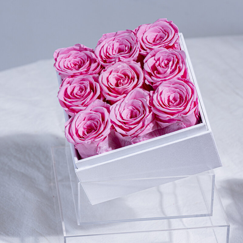 Eternal Rose 9 A-Class Acrylic Square Gift Box Couple Party Gift, Christmas, Mother's Day, Home Decoration, DIY Customization
