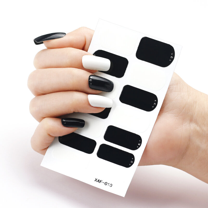 22 punte adesivo per unghie punta Design glitterato lucido copertura completa impacchi per unghie decalcomanie per unghie autoadesive colorate per Set Manicure punta