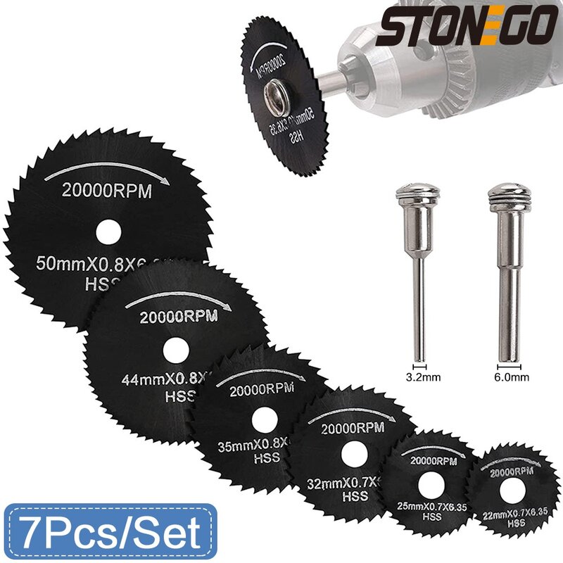 STONEGO 7Pcs/Set HSS Circular Saw Blade High Speed Steel Woodworking Cutting Discs for Woodworking Rotary Tool
