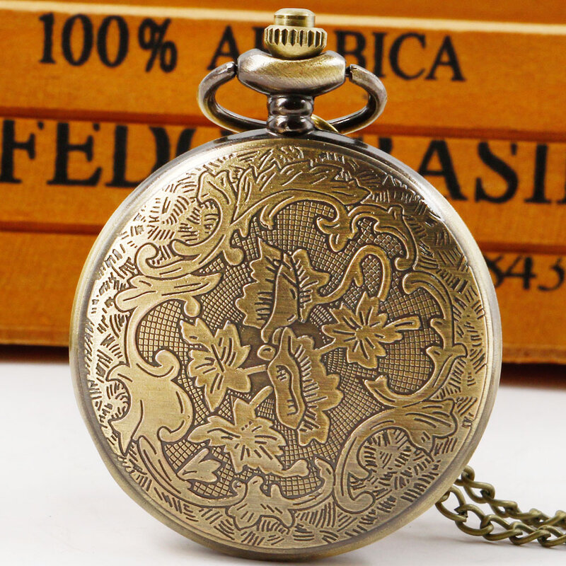 Vintage requintado esculpido quartzo relógio de bolso para mulheres, moda personalizada, relógios corrente, relógio presente