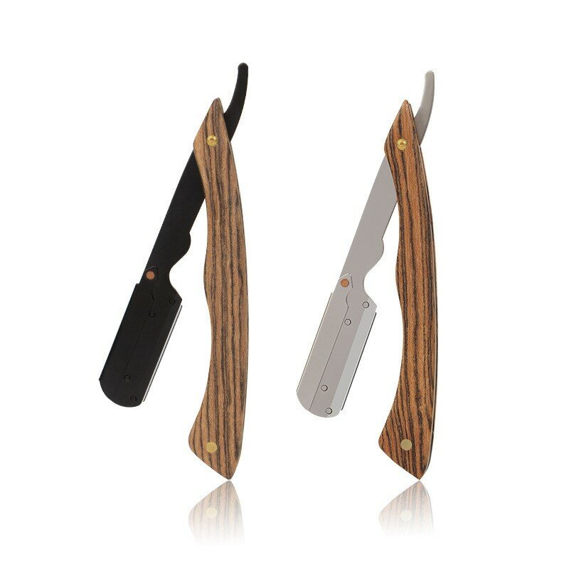 ماكينة حلاقة يدوية من خشب الصندل على الطراز القديم ، حامل سكين قابل للطي من الفولاذ المقاوم للصدأ ، موصى به من قبل مصففي الشعر المحترفين