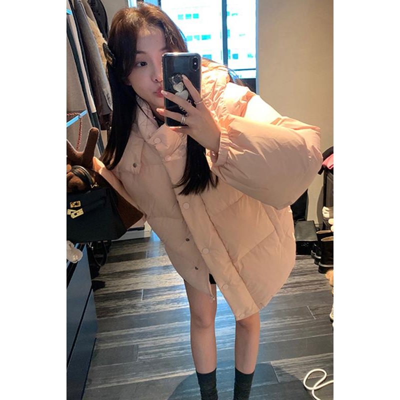 Women Pink Down Clothes Warm Black Hooded Zipper Winter 2023 New Korean Fashion Leisure Windproof Puffer Padded Outwear Tops
