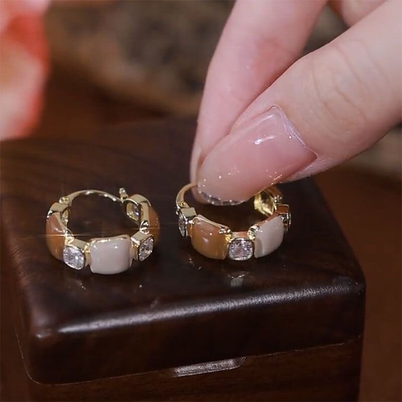 Exquisite Brown Zircon Unique Design Earrings for Women Fashionable Personalized Daily Accessories Party Jewelry Birthday Gifts