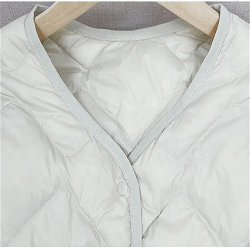 Herbst Winter Frauen V-Ausschnitt Overs ize Daunen jacke warmes Licht dünne weiße Ente Daunen mantel weibliche Midi lange schlanke Puffer Parkas Outwear