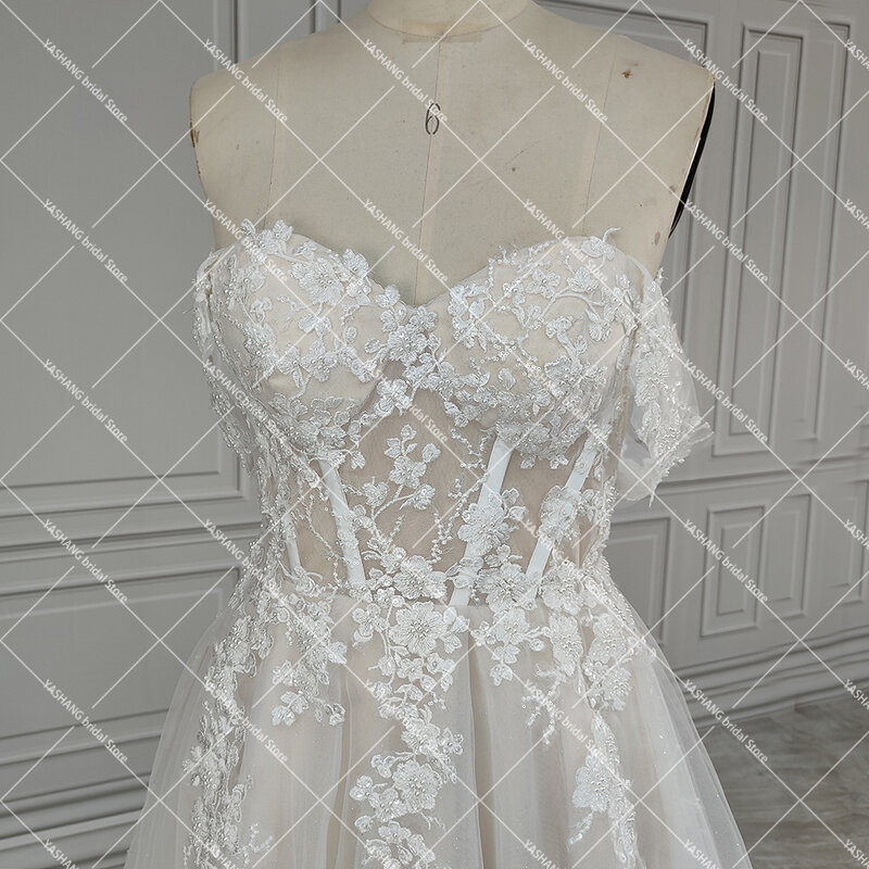 Роскошное блестящее Тюлевое свадебное платье с открытыми плечами и вышивкой 3D цветы милое пышное свадебное платье со шнуровкой на заказ