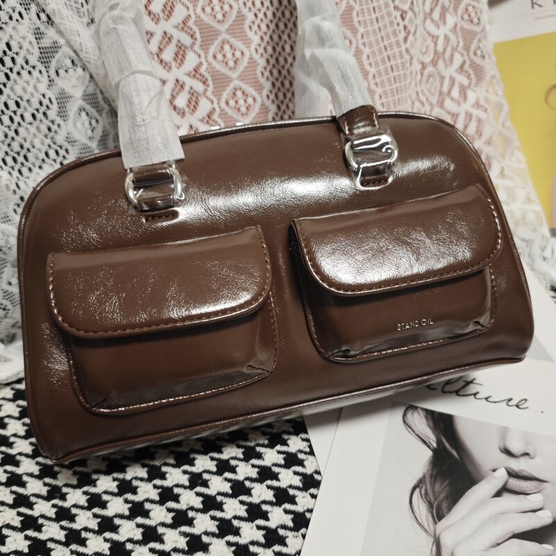 STAND OIL Bowling Bag for Women Korean Brand Boston YUN JIN Style Tote Bag Chubby Bags Luxury Designer Handbag