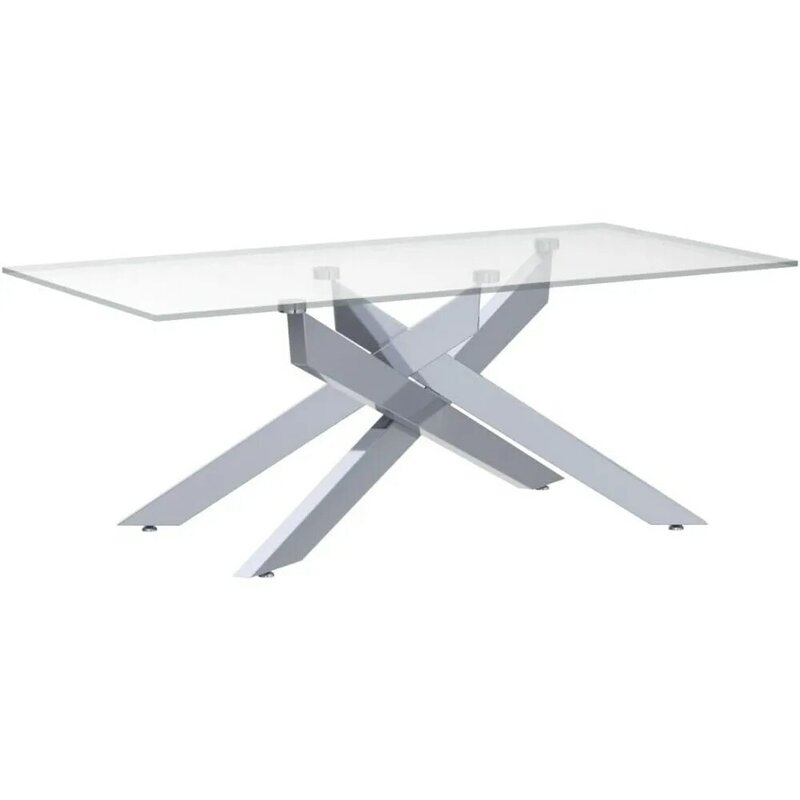 モダンな長方形のコーヒーテーブル、強化ガラストップ、シルバーメタルチューブレッグ、47.3 "x 23.6" wx18.1 "h