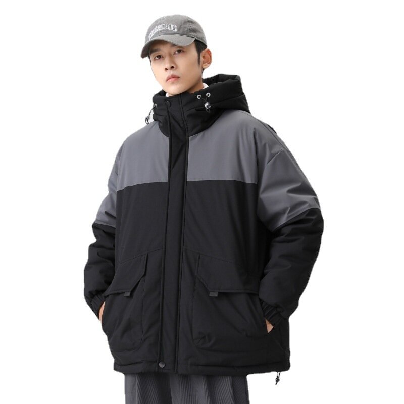 ลงเสื้อแจ็คเก็ต Patchwork สำหรับผู้ชายฤดูหนาวอเนกประสงค์ลมหนา Leisure อาวุโส Sense Hooded เสื้อผู้ชาย