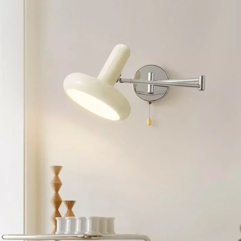 Bauhaus 북유럽 크림 바람 조절식 벽 램프, 거실 침실 침대 옆 LED 조명, 개폐식 공부 독서등