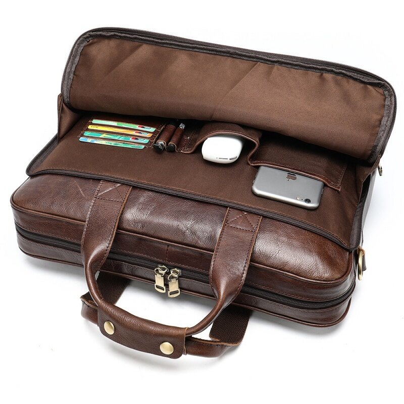 Портфель мужской из натуральной кожи в стиле ретро, Повседневная сумка для ноутбука 15,6 дюйма, Повседневная рабочая сумка на плечо для документов