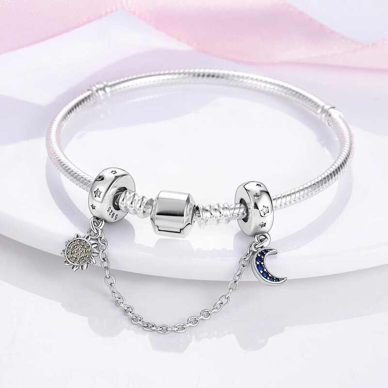 925 Sterling Silver Safety Chain Flower Family Tree Charm Fit Original Pandora Bracelet Security Chain Women Fashion DIY Jewelry