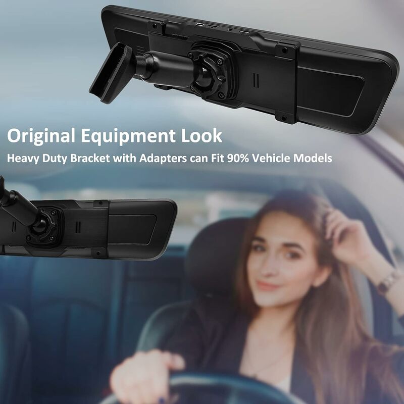 URVOLAX OEM 12" Mirror Dash Cam Voice Control,Car Backup Rear View Mirror Camera with Detached Front Lens