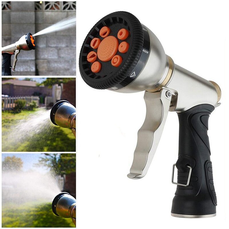 Metal Jardim Mangueira Bicos, Jet Spray de alta pressão, 9 Modos Ajustáveis, Apto para Limpeza