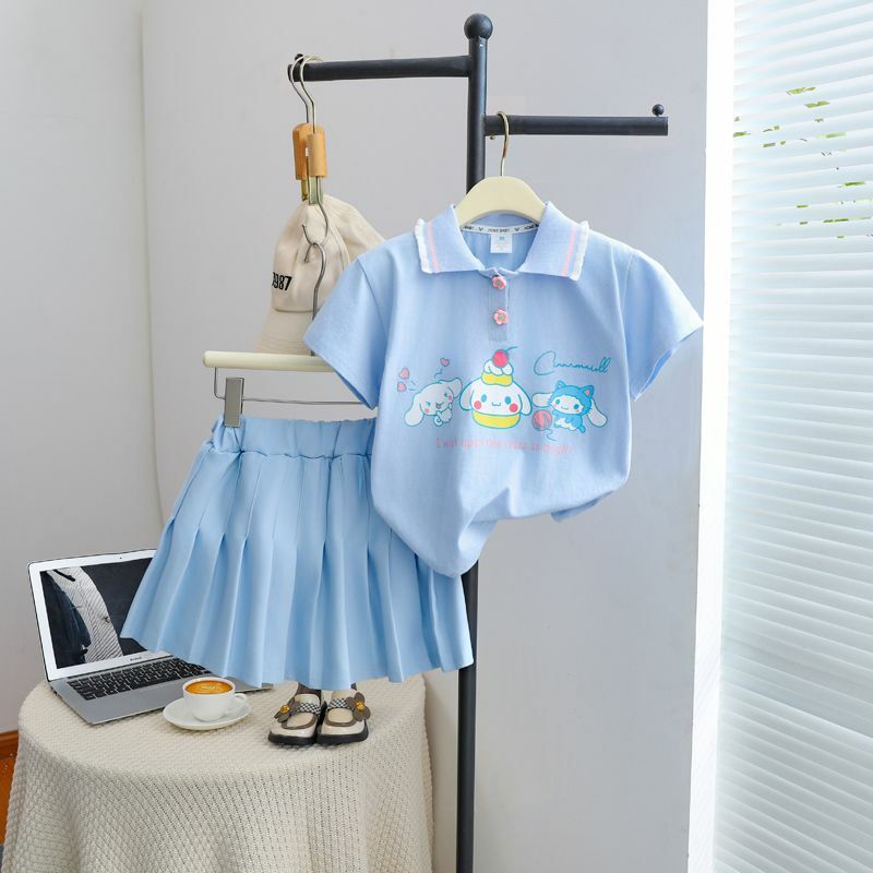 Sanrios My Melody Girls Jk в стиле преппи набор Cinnamoroll Kuromi детская плиссированная юбка с коротким рукавом из двух предметов летняя детская одежда Новинка