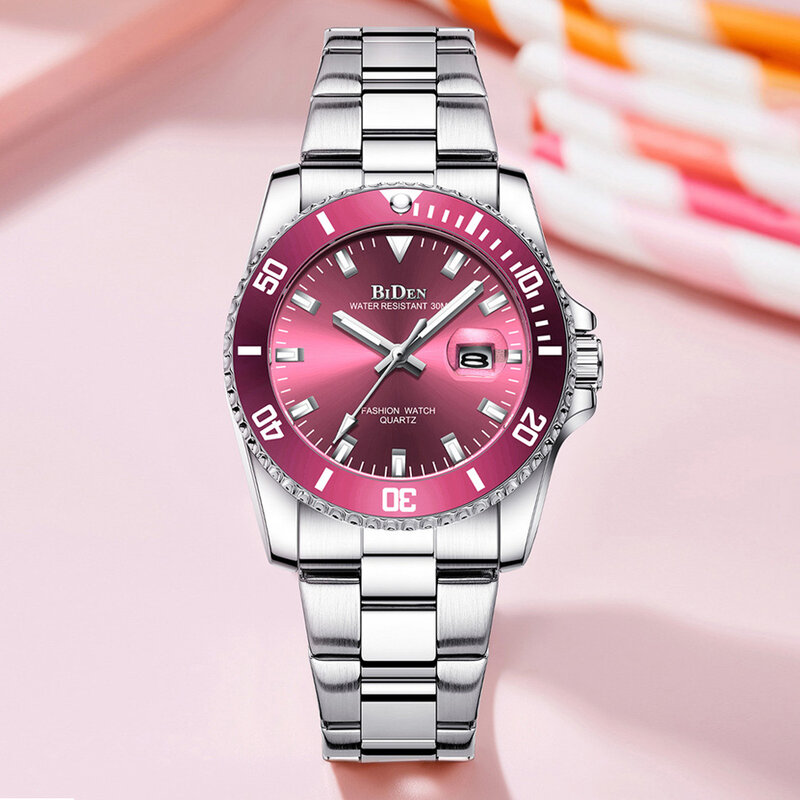 New Fashion Watch Women orologio in acciaio inossidabile calendario in cristallo di quarzo Dual Time regali da donna accessori per abiti Casual quotidiani