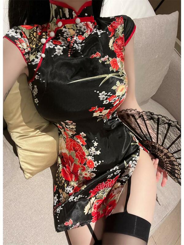 ชุดกี่เพ้าชุดชั้นในเซ็กซี่สไตล์จีนสำหรับปาร์ตี้ชุดคอสเพลย์ชุดเดรสกี่เพ้าคอตั้งวินเทจ